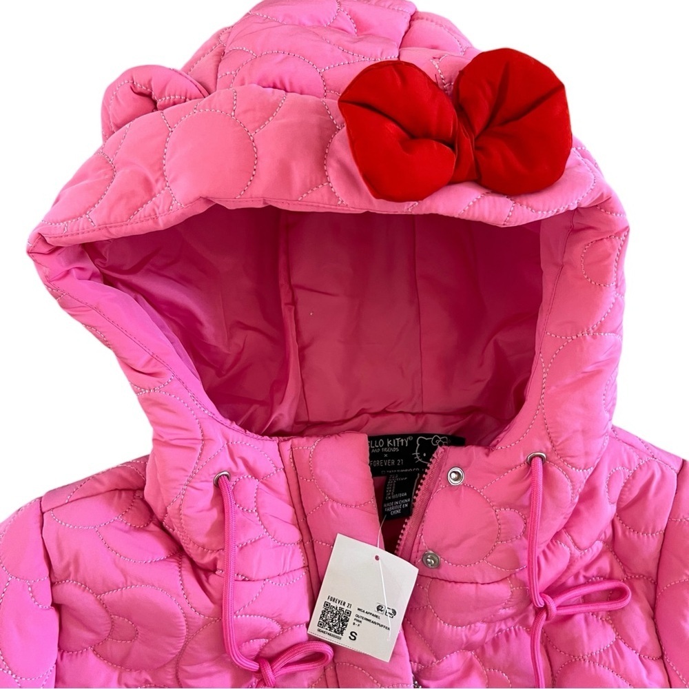 NWT Forever 21 X Hello Kitty & Friends Oversized Pink Bow Puffer Jacket Small - Picture 5 of 11